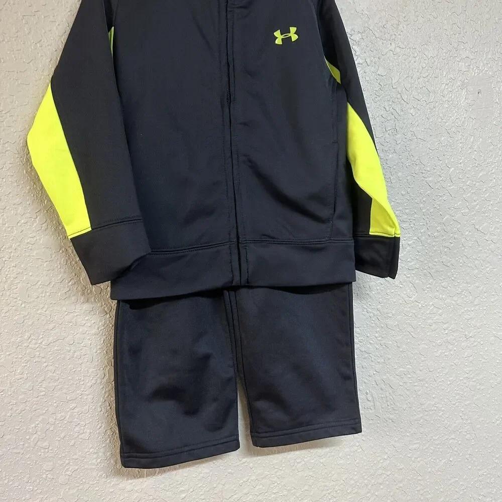 Under Armour Kids Boys Track Suit Full Zip Up Jacket Pants Size 3T Black Green